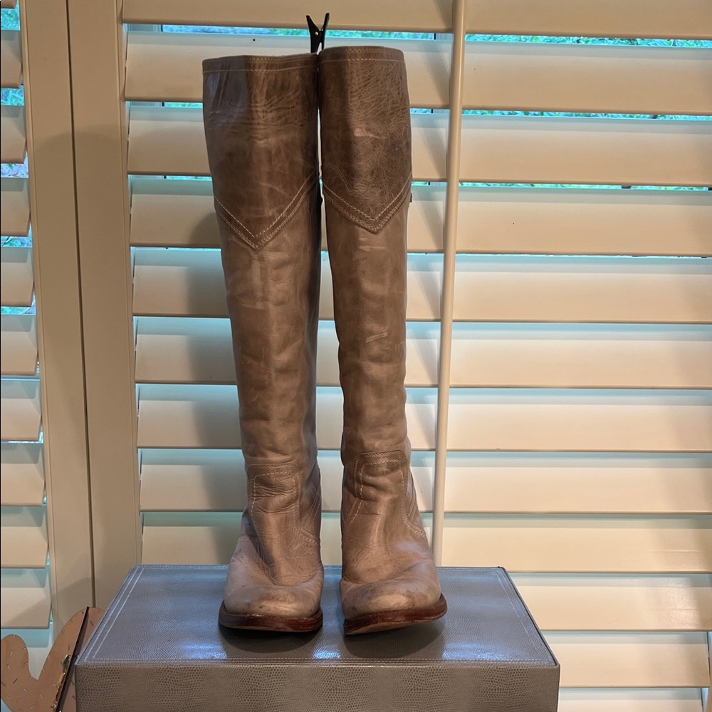Frye Beige/Gray Knee-High Leather Boots